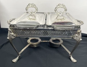 Davco Silver Double Covered Glass Bakers w/ Metal Warming Stand 1 1/2 Quart Each - Picture 1 of 8