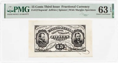 Fr-1274SP, 15c Grant-Sherman Third Issue, Wide Margin Specimen PMG 63EPQ - Image 1 of 4