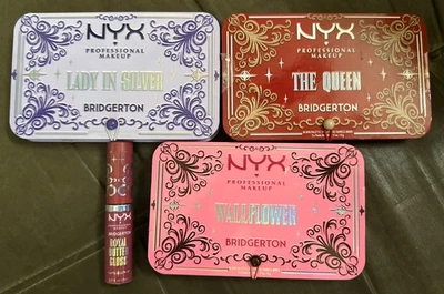 NUEVO PAQUETE DE 3 MAQUILLAJE NYX Colección Bridgerton Dama en Plata Flor de Pared Labio Reina Foto 1 de 4