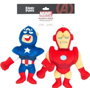 Paquete de 2 felpas ZIPPY PAWS MARVEL FELPA CHIRRIANTE IRON MAN, CAPT. AMERICA cachorro/perro NUEVO - Imagen 1 de 5