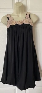 Kiddo Black Dress w Beige Rosette Sz 14 Girls ~ Could Fit A Woman Sz XS - Picture 1 of 7