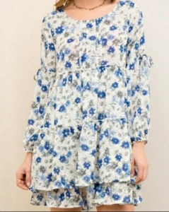 Entro Women's Size Small Dress Blue White Floral Babydoll Casual Boho - Picture 1 of 7