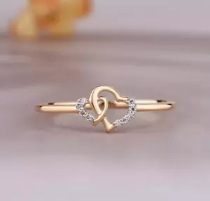 0.90Ct Round Real Moissanite Infinity Heart Ring 14K Yellow Gold-Plated Silver - Picture 1 of 8