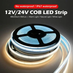 COB LED Strip Light 480 LEDs Flexible 3000K 4000K 6000K IP67 LED Tape DC12V 24V - Picture 1 of 14