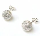 925 Sterling Silver 8 mm Frosted Sparkly Ball Stud Earrings - Disco Ball