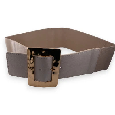 Ceinture fantaisie élastique femme beige grosse boucle dorée - Photo 1/4