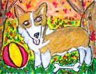Pembroke Welsh Corgi ACEO Art Print 2.5x3.5 "Fall Fun" Dog Collectible Autumn