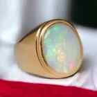 Fire Opal Men Ring 14k Gold Plated Wedding Ring Signet Men's Solid Silver Ring