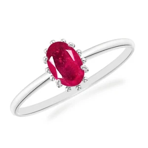 Oval Shape 2.00Ct Natural Burmese Red Ruby Solitaire Ring In 14KT White Gold - Picture 1 of 1