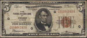 Fr.1850-G 1929 Chicago $5 Federal Reserve Bank Note Fine - Picture 1 of 2