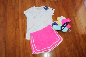 NWT GIRLS CHAMPION SZ L 14 SHORTS LOGO, SHIRT, SOCKS 6 PAIRS - Picture 1 of 9