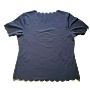 Solid Black Scallop Trimmed Short Sleeve Blouse - 2XL Office Careerwear NWT - Picture 1 of 8