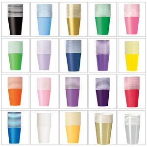 Disposable Paper Cups Solid Colours Tableware Catering Hot Cold Party Cups 9oz - Picture 1 of 47