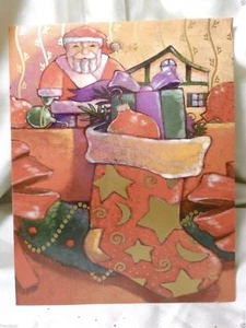 Weihnachts-Saisonkarte Weihnachten Weihnachtsmann Strumpf Grüße 2+ KOSTENLOSER VERSAND - Bild 1 von 3
