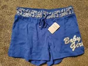 Girl's Chesley Blue Baby Girl Silver Graphic Tie Waist Stretch Shorts Size Large - Picture 1 of 3