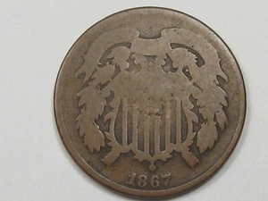 1867 US Two Cent Piece Coin. 2¢. #14 - Picture 1 of 6