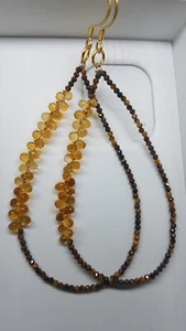 Citrine quartz & Tiger Eye gemstone 925 sterling silver earring jewelry gift h5 - Picture 1 of 7