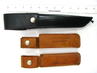 LOTE de 3 cuchillos de hoja fija funda de cuero negro y marrón de colección Schrade Walden Vernco Foto 1 de 4