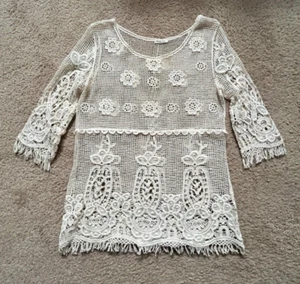 Phase One Creme Häkel Fransen 90er Top Medium - Bild 1 von 5