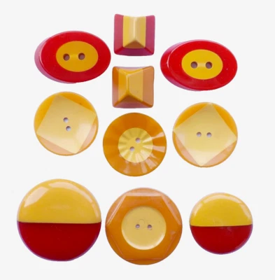 10 Vintage Bakelite 2-Color Buttons -5/8" to 1 1/2" NBS Med & Lg-Various Shapes - Image 1 of 4