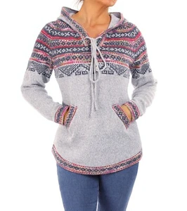 New Light Grey Fair Isle Hooded V Neck Jumper - Picture 1 of 6