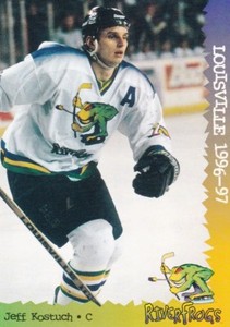 JEFF KOSTUCH, LOUISVILLE RIVERFROGS, VERY RARE 1996-97 ECHL CARD.