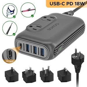 220V to 110V Step Down Voltage Converter 230W Power Converter 2-Outlet 4 USB - Picture 1 of 7