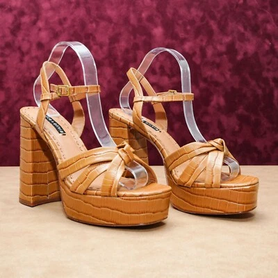 Sandalias Alice+Olivia Mujer Veren Cuero Marrón Plataforma Tacón Bloque talla 9.5 Foto 1 de 4