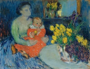 PABLO PICASSO Poster or Canvas Print "MÈRE ET ENFANT AUX FLEURS" - Picture 1 of 1