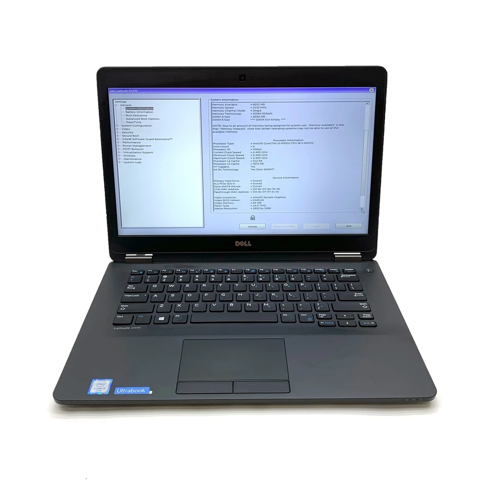 Dell Latitude E7470 14" FHD Intel i5-6300U 2.40 GHz 8GB No SSD/Batt BIOs Locked - Image 1 of 4