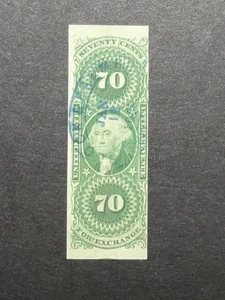Estampillas de ingresos de Estados Unidos #R65a imperforadas 70¢ verdes — ¡escasas! CV$725,00+ - Imagen 1 de 3