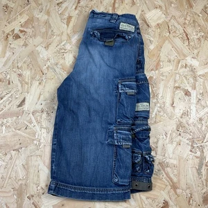Pantaloncini lunghi cargo pesanti denim blu cordon vintage anni 2000 W32 - Foto 1 di 5
