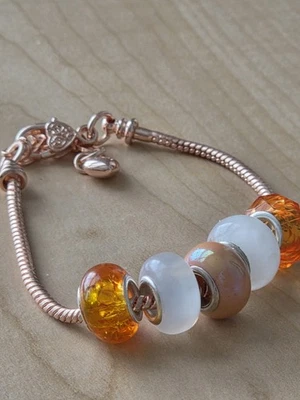 Brazalete de cadena de serpiente tono oro rosa - naranja * cuentas tostadas - se adapta a muñeca talla 7 Foto 1 de 4