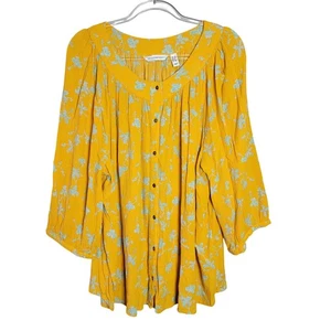 Canyon Retreat Yellow Floral Gauze Top Plus Size 3X Peasant Boho Button Front - Picture 1 of 6