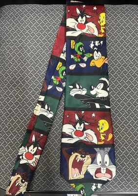 复古 90 年代 Looney Tunes Necktie Bugs Daffy Tweety Sylvester Marvin Martian Nove — 第 1/2 张图片