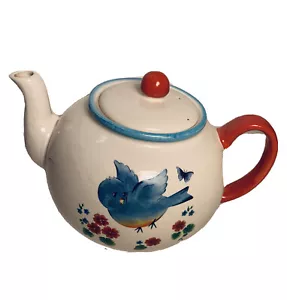 Encantadora tetera pintada a mano de 6 tazas con Bluebird y flores rojas - Imagen 1 de 12