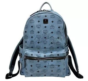 Authentic MCM Visetos Pattern Leather Blue Studded Backpack NS031613 - Picture 1 of 16