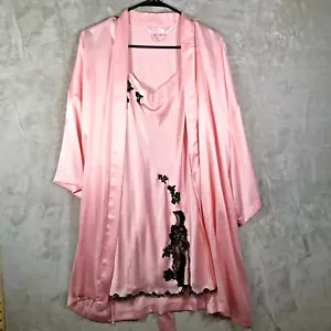 Victoria's Secret Light Pink Lacy Satiny Short Nightgown & Matching Angels Robe - Picture 1 of 16