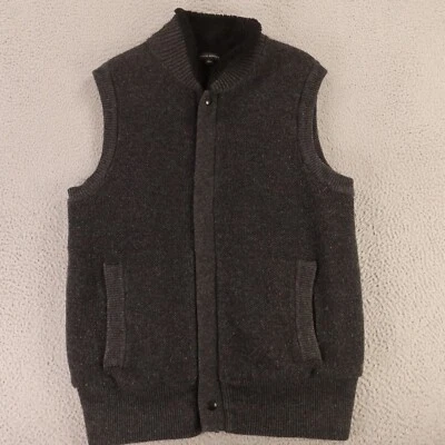 Banana Republic Vest Mens L Gray Wool Waffle Knit Full Zip Pockets Sherpa Lined - Image 1 of 4