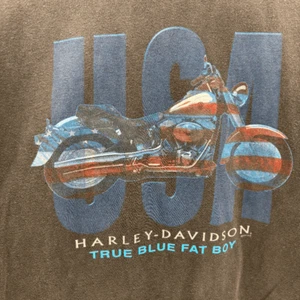 Harley Davidson Mens 2XL Shirt Black True Blue Fat Boy USA Biker Motorcycle VTG - Picture 1 of 8