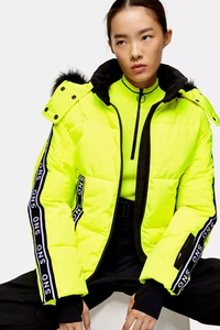 Topshop NEW Neon Yellow Ski Jacket With Hood UK12 EUR 40 US8 - Picture 1 of 5