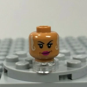 LEGO Female Minifigure Head Medium Dark Flesh White Hair Locks Magenta Lips - Picture 1 of 5