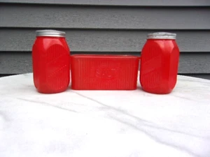 Rare Vintage 3 Piece Fired on Orange Range Salt & Pepper Shakers with Salt Box. - Picture 1 of 12