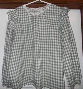 NWT J Crew reimagined Summer Plaid Ruffles Women's 2x Sage cream neck lace $79 - Picture 1 of 6
