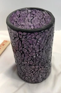 Mosaic Purple Glass Vase Candle Holder Decor - Picture 1 of 4