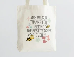 Personalised Tote Bag Teacher Thank You Gift Bees Design Tote Bag Best Teacher - Picture 1 of 2