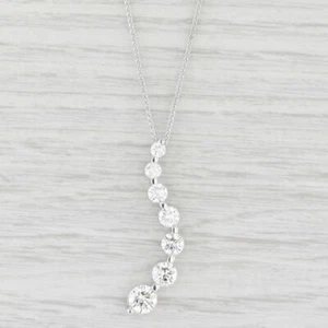 1.94ctw Diamante Viaje Collar con Colgante 18k Oro Blanco 18" Trigo Cadena - Imagen 1 de 5