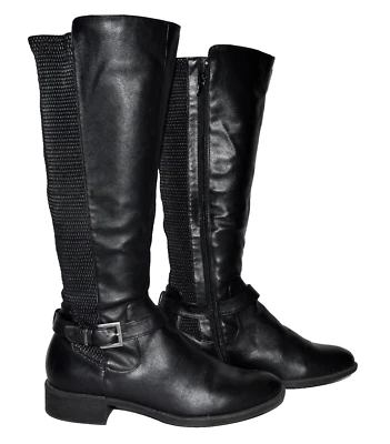 Style & Co Lucia Black Faux Leather Buckle Calf Tall Shaft Zip Boots Size 9.5M - Image 1 of 4