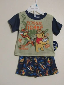 DISNEY BOYS 12 MO WINNIE THE POOH/TIGGER PAJAMA 2-PC BLUE TOP/SHORTS NWT - Picture 1 of 3