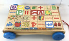 Wooden Pull Wagon w/28 Wooden Blocks Pictures, Words, Letters, & Numbers. READ